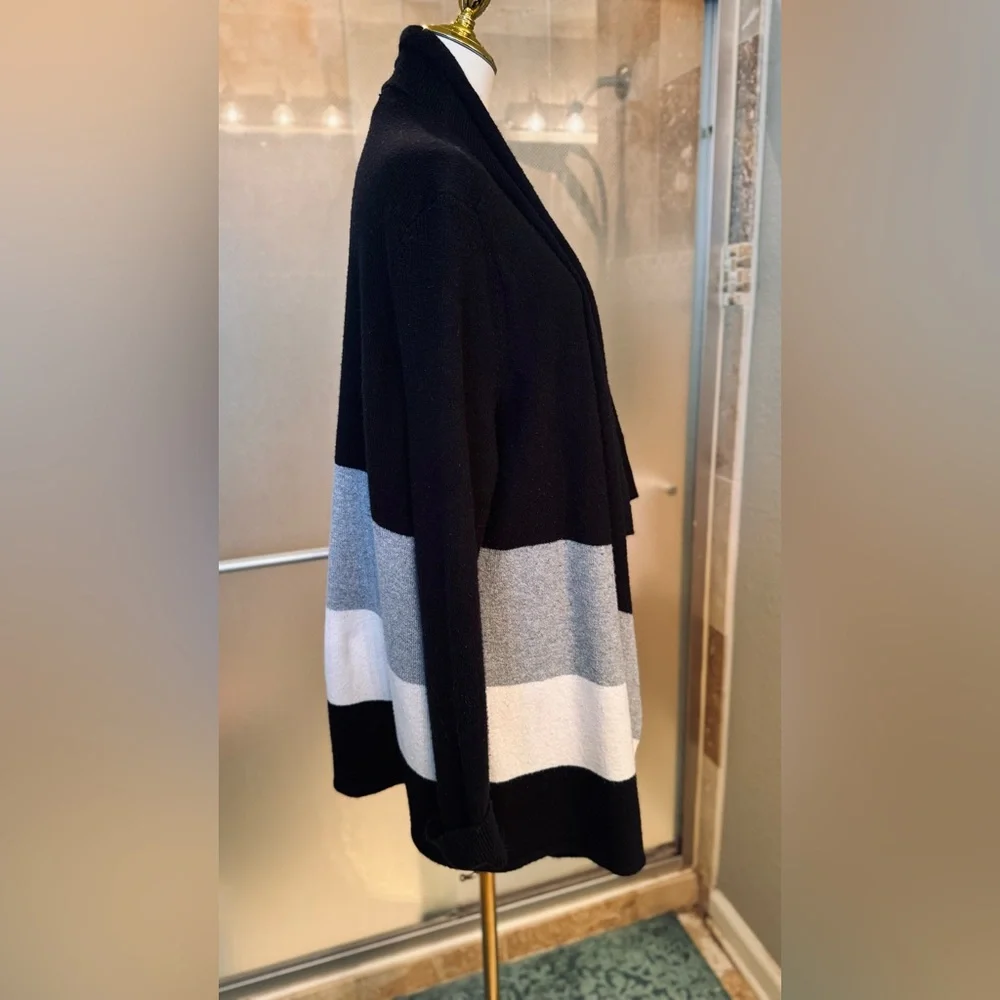 MICHAEL KORS Black & Gray Asymmetrical Cardigan Sweater